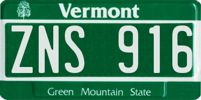 VT license plate ZNS916