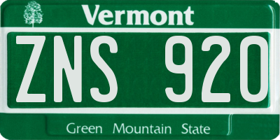 VT license plate ZNS920