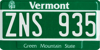 VT license plate ZNS935