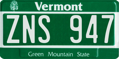 VT license plate ZNS947