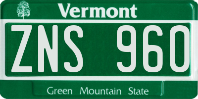 VT license plate ZNS960