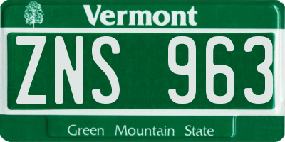 VT license plate ZNS963
