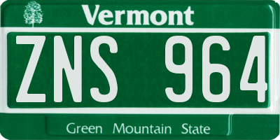 VT license plate ZNS964