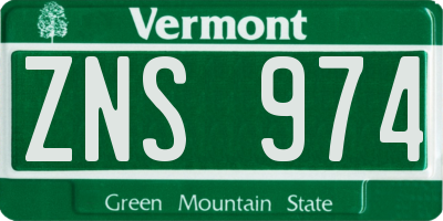 VT license plate ZNS974