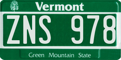 VT license plate ZNS978