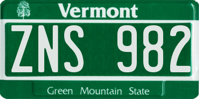 VT license plate ZNS982