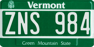 VT license plate ZNS984