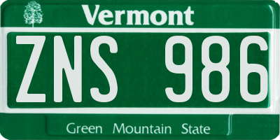 VT license plate ZNS986