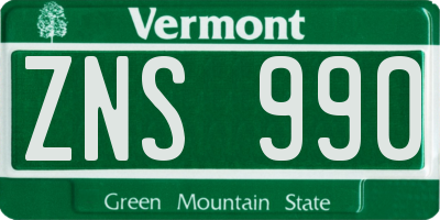 VT license plate ZNS990