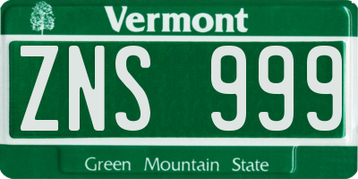 VT license plate ZNS999