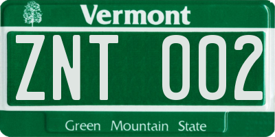 VT license plate ZNT002