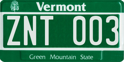 VT license plate ZNT003