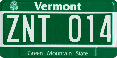 VT license plate ZNT014