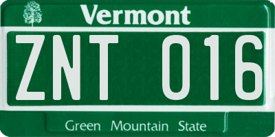 VT license plate ZNT016