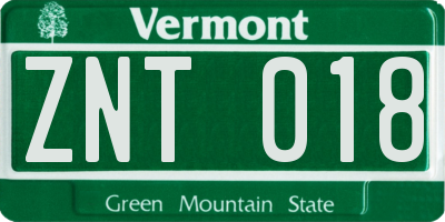 VT license plate ZNT018