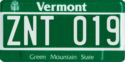 VT license plate ZNT019