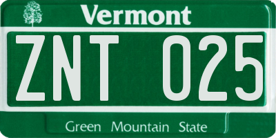 VT license plate ZNT025