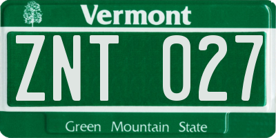 VT license plate ZNT027