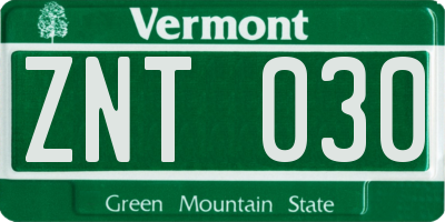VT license plate ZNT030