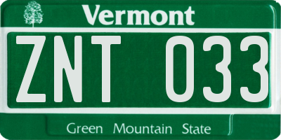 VT license plate ZNT033