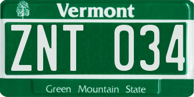 VT license plate ZNT034