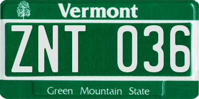 VT license plate ZNT036