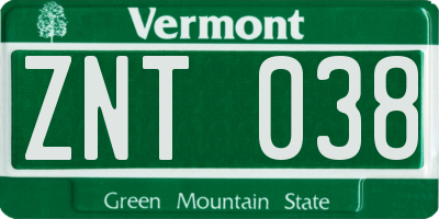 VT license plate ZNT038