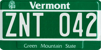 VT license plate ZNT042