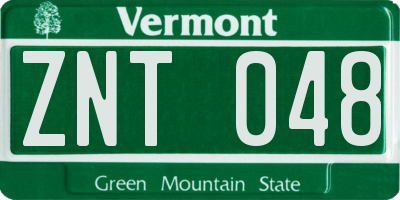 VT license plate ZNT048