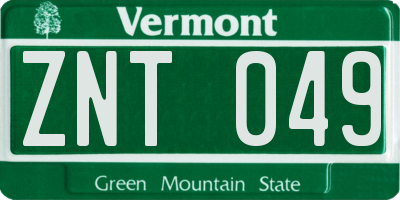 VT license plate ZNT049