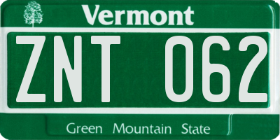 VT license plate ZNT062