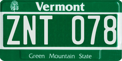 VT license plate ZNT078