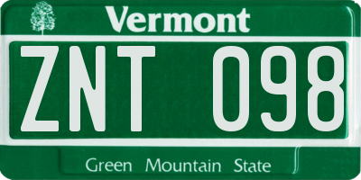 VT license plate ZNT098