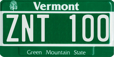VT license plate ZNT100