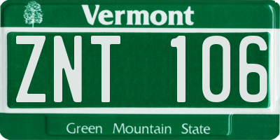 VT license plate ZNT106