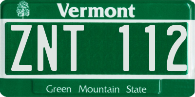 VT license plate ZNT112