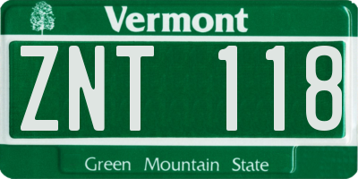 VT license plate ZNT118