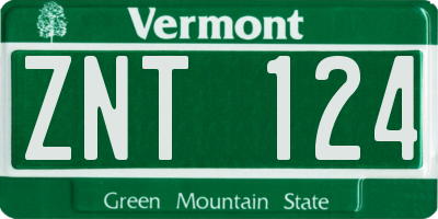VT license plate ZNT124