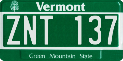 VT license plate ZNT137