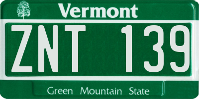 VT license plate ZNT139