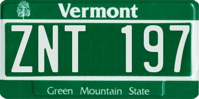 VT license plate ZNT197