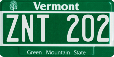 VT license plate ZNT202