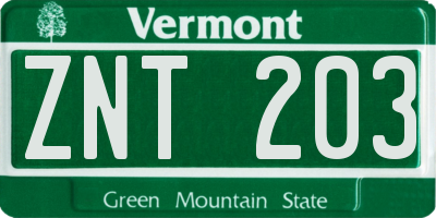 VT license plate ZNT203