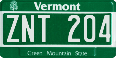 VT license plate ZNT204