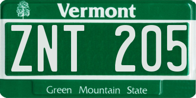 VT license plate ZNT205