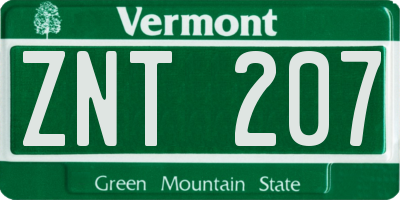 VT license plate ZNT207