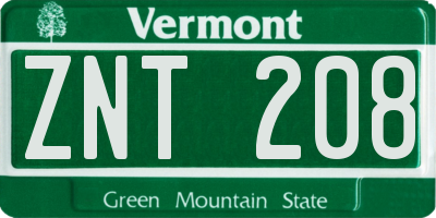 VT license plate ZNT208