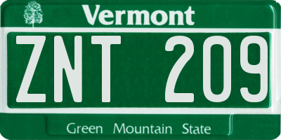 VT license plate ZNT209