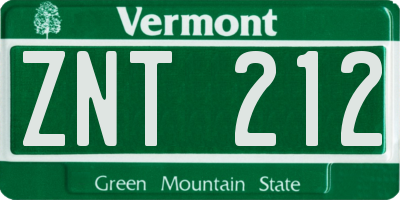 VT license plate ZNT212