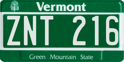 VT license plate ZNT216